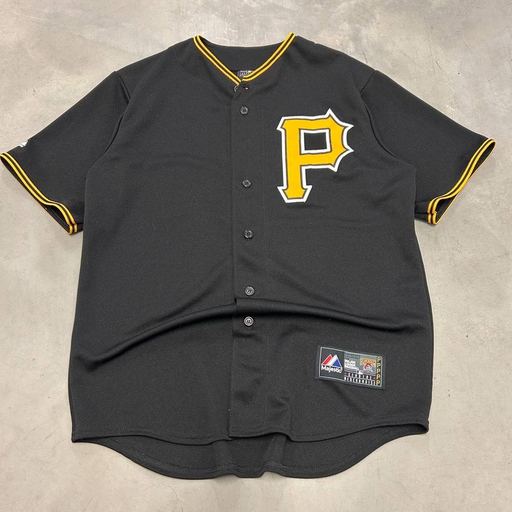 Majestic Pittsburgh Pirates MLB Baseball Jersey Mens Medium Black Button Front